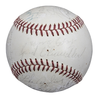 Hall of Famers & Stars Multi Signed Baseball With 20 Signatures Including DiMaggio, Feller, & Sisler (Doerr Family LOA & PSA/DNA PreCert) 